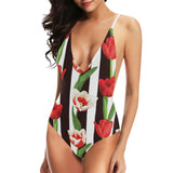 red and white tulips pattern Women's One-Piece Swimsuit