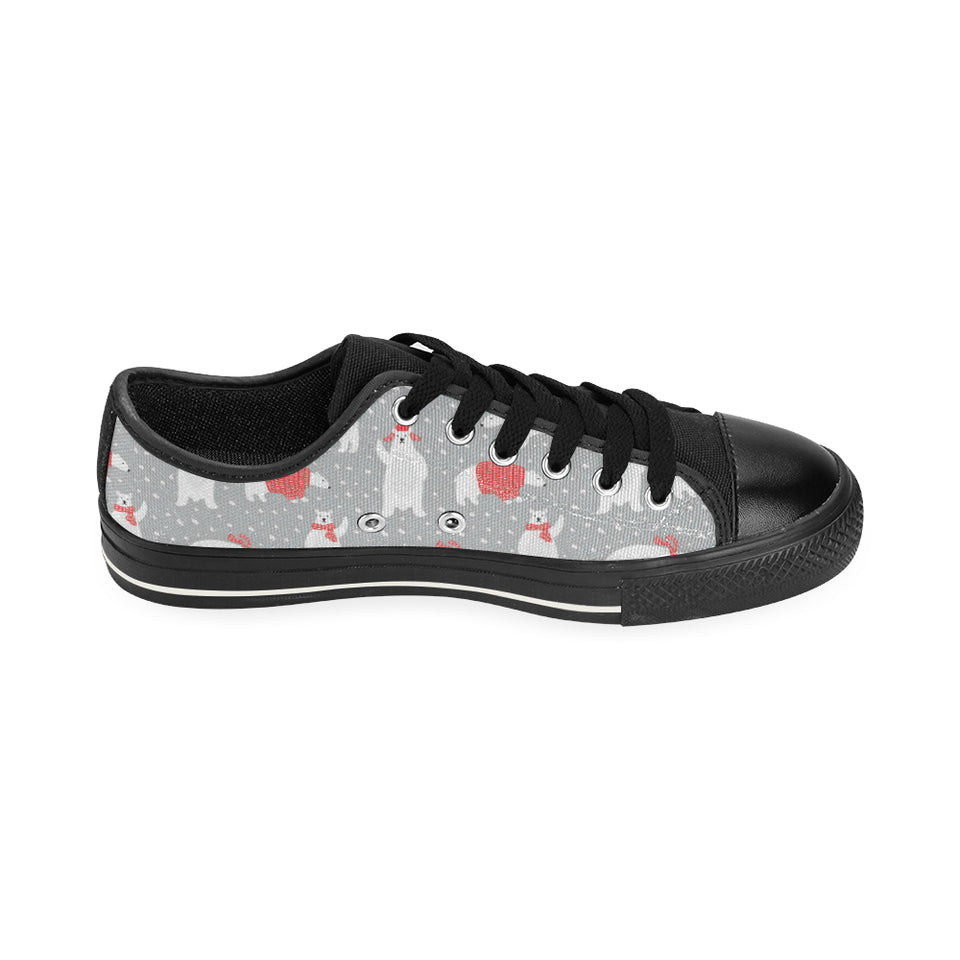Cute polar bear christmas snow pattern Men's Low Top Canvas Shoes Black