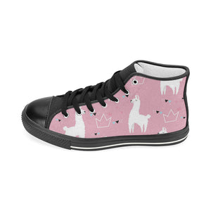 Llama Alpaca pink background Women's High Top Canvas Shoes Black