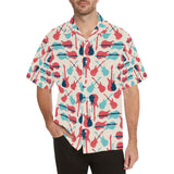 Red Blue guitar pattern Men's All Over Print Hawaiian Shirt