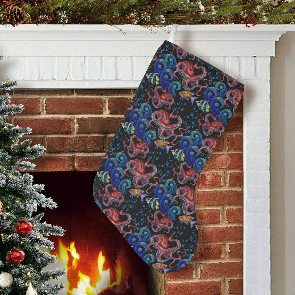 Octopus sea wave tropical fishe pattern Christmas Stocking