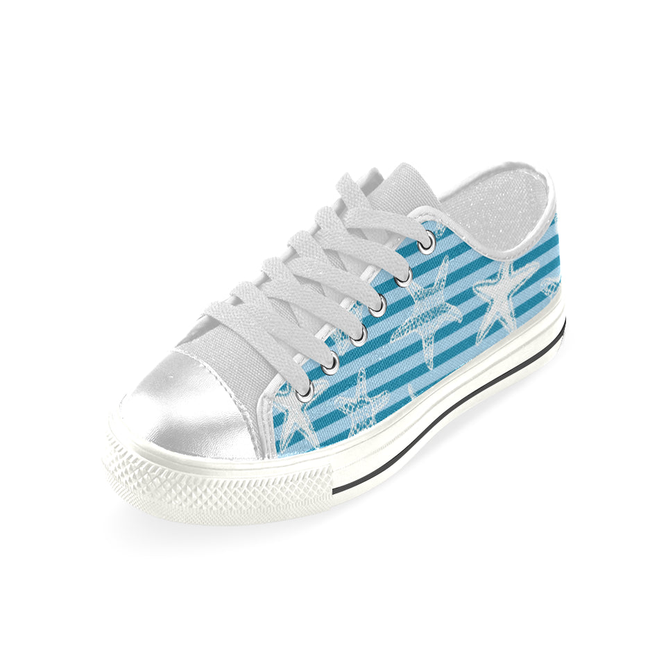 Starfish blue blackground Women's Low Top Canvas Shoes White
