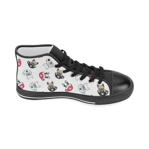 French bulldog cup paw pattern Women's High Top Canvas Shoes Black