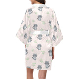 cute raccoons leaves pattern Women's Short Kimono Robe