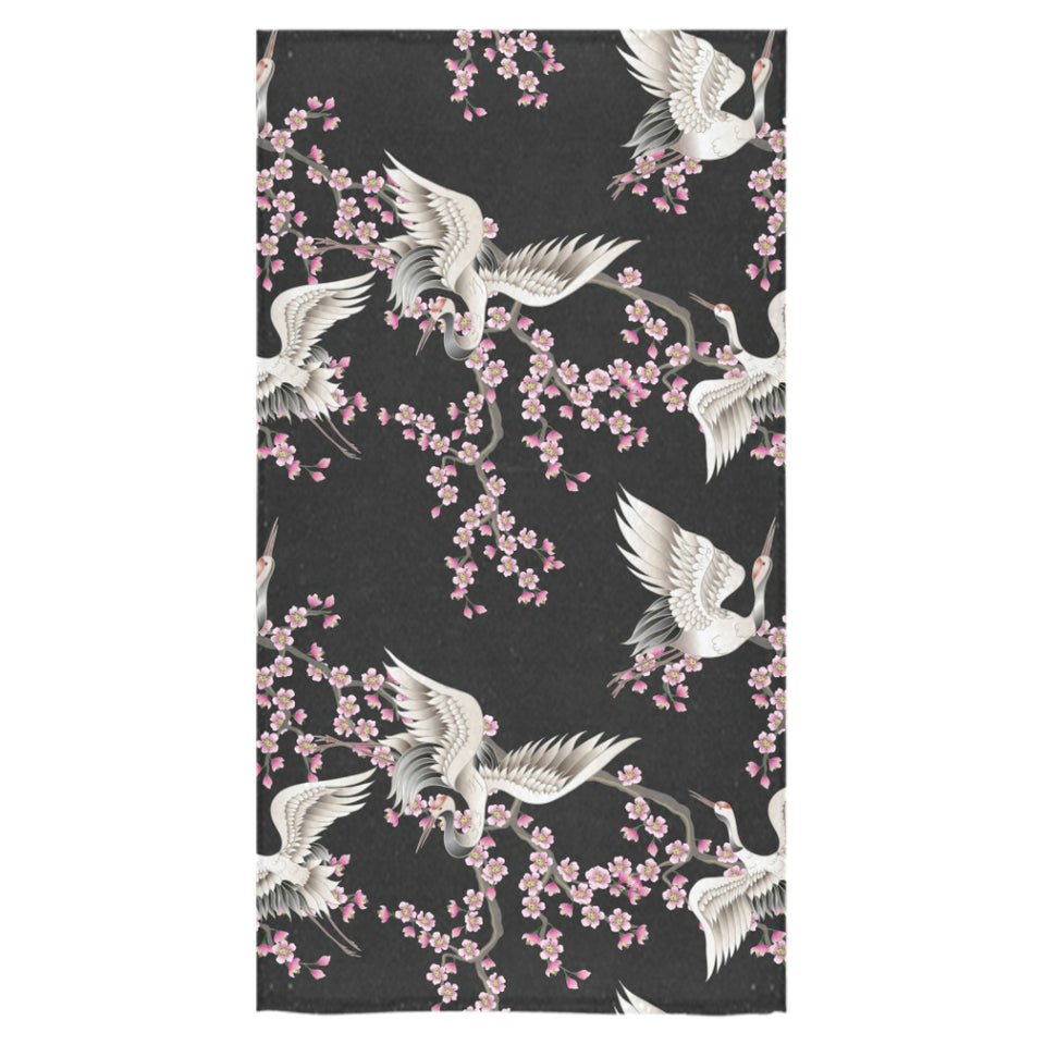 Japanese crane pink sakura pattern Bath Towel