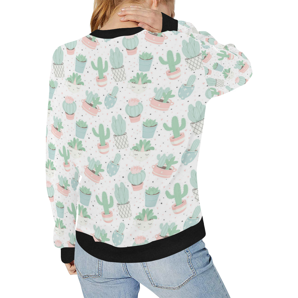 Pastel color cactus pattern Women's Crew Neck Sweatshirt