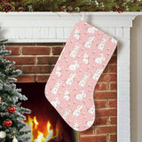 Cute white rabbit flower pink background Christmas Stocking