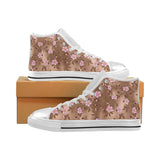 Pink sakura cherry blossom drak brown background Women's High Top Canvas Shoes White