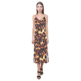 Fire flame dark pattern V-Neck Open Fork Long Dress