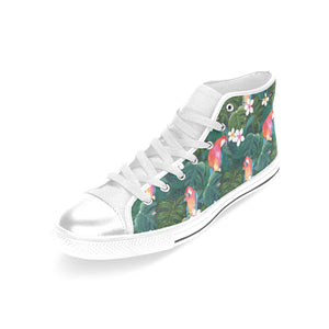 Parrot Palm tree leaves flower hibiscus pattern Women's High Top Canvas Shoes White