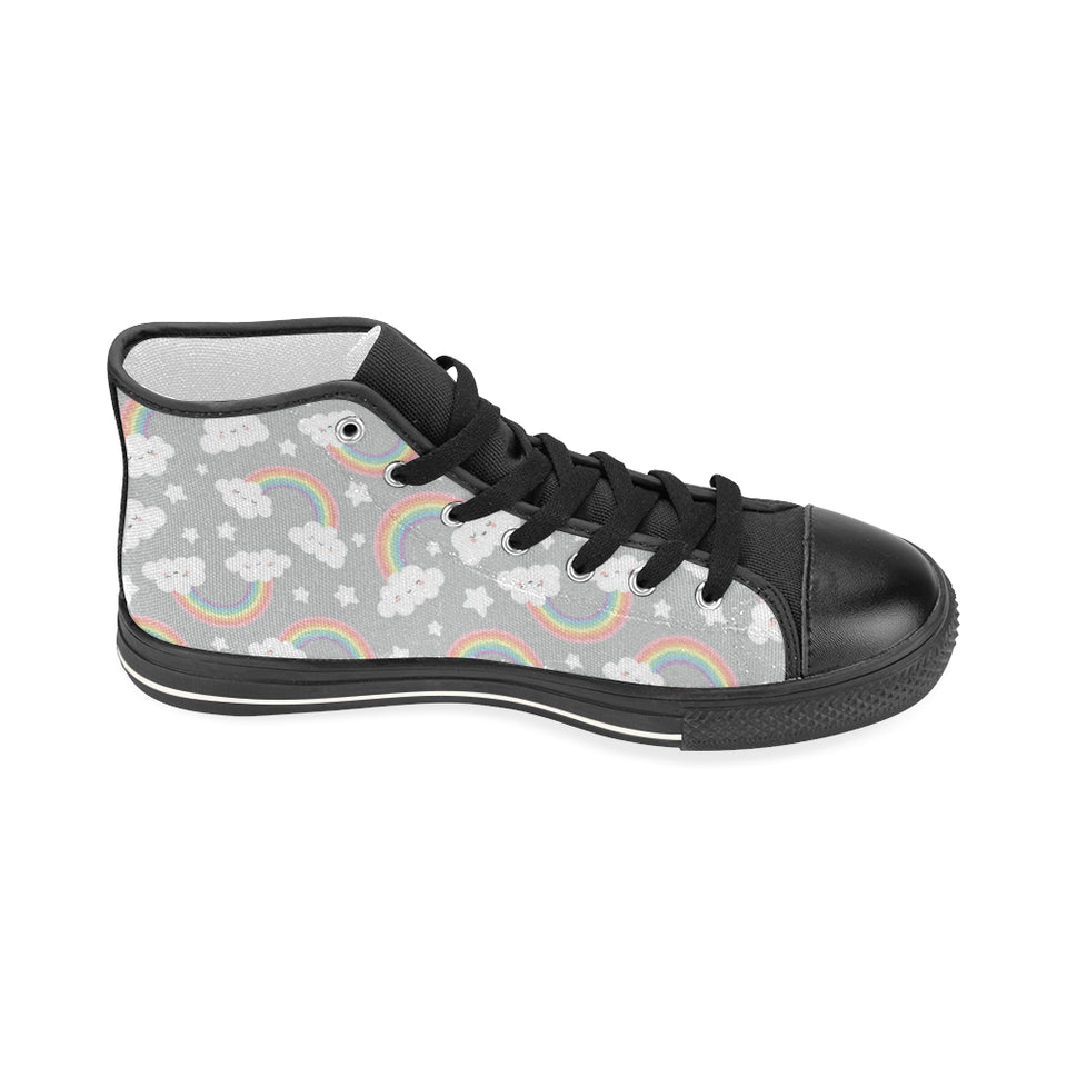 Cute rainbow clound star pattern Women's High Top Canvas Shoes Black