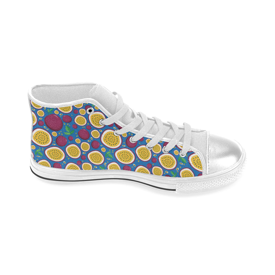 Passion fruit blue background Women's High Top Canvas Shoes White