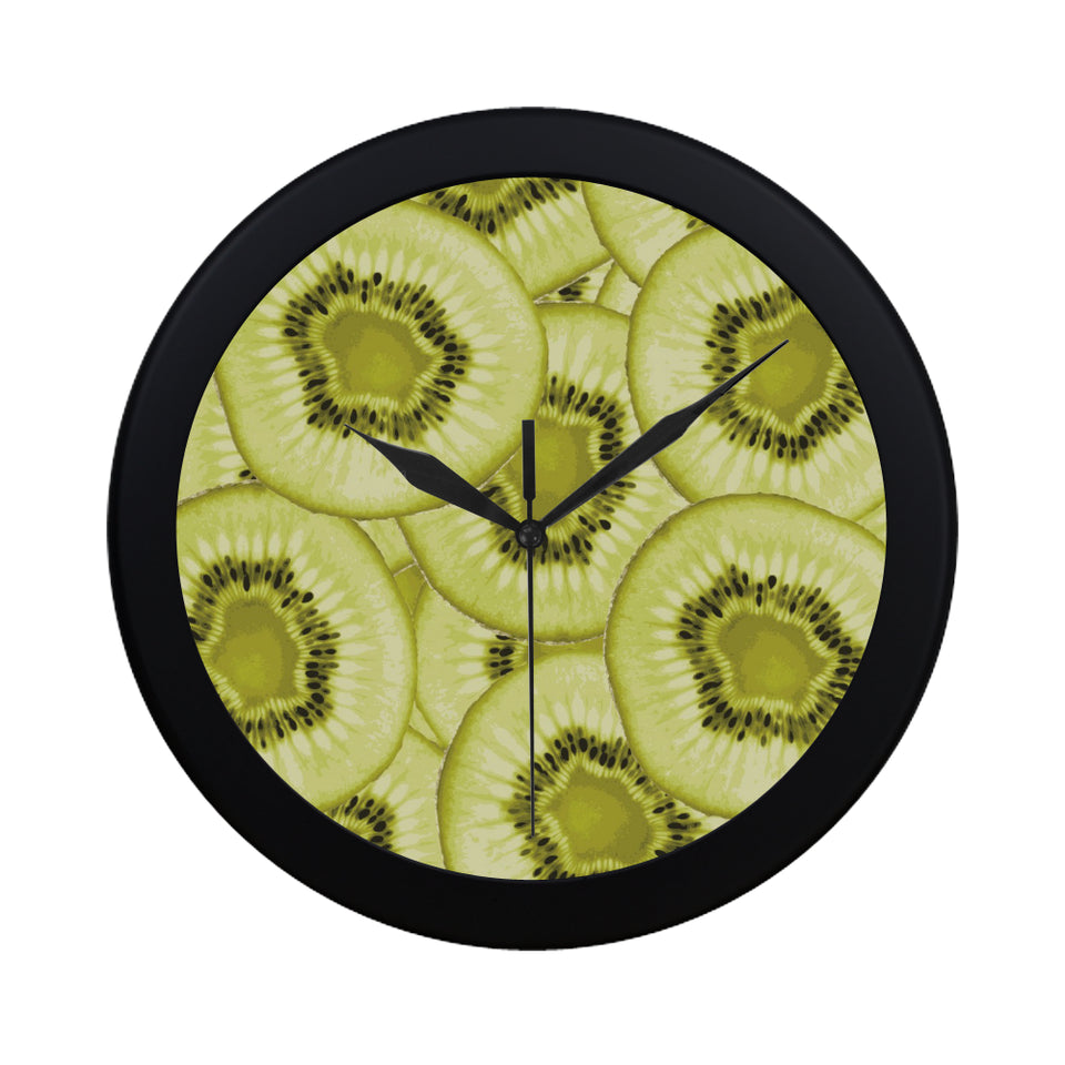 Sliced kiwi pattern Elegant Black Wall Clock