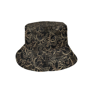 luxurious gold lotus waterlily black background Unisex Bucket Hat