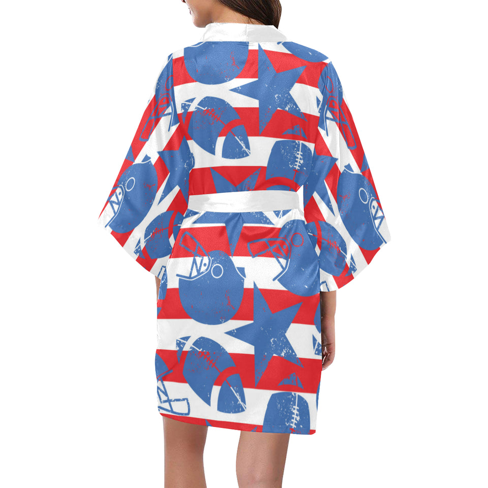 American football ball star stripes pattern Women's Short Kimono Robe