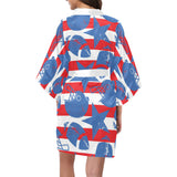 American football ball star stripes pattern Women's Short Kimono Robe
