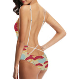 Red Bonsai gray sun japanese pattern Women's One-Piece Swimsuit
