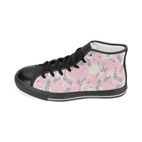Japanese crane rose pattern Women's High Top Canvas Shoes Black
