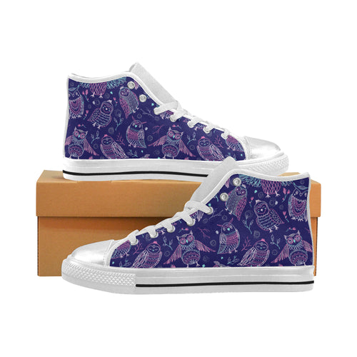 Cute owls pattern boho style ornament Women's High Top Canvas Shoes White