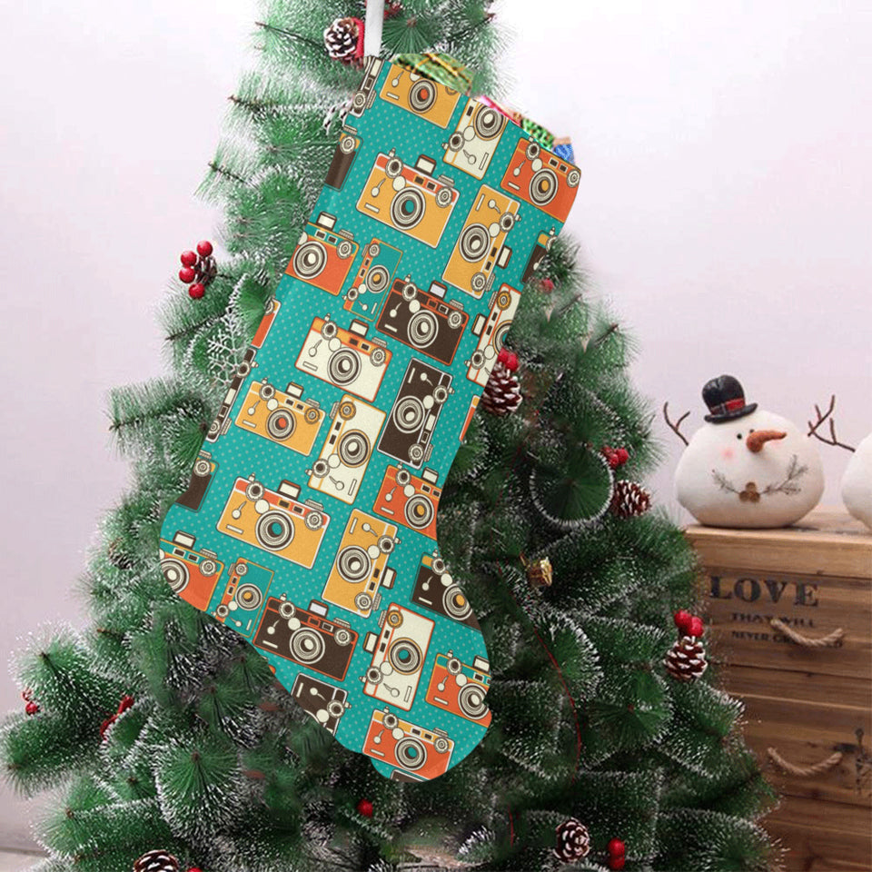 Camera Pattern Print Design 03 Christmas Stocking