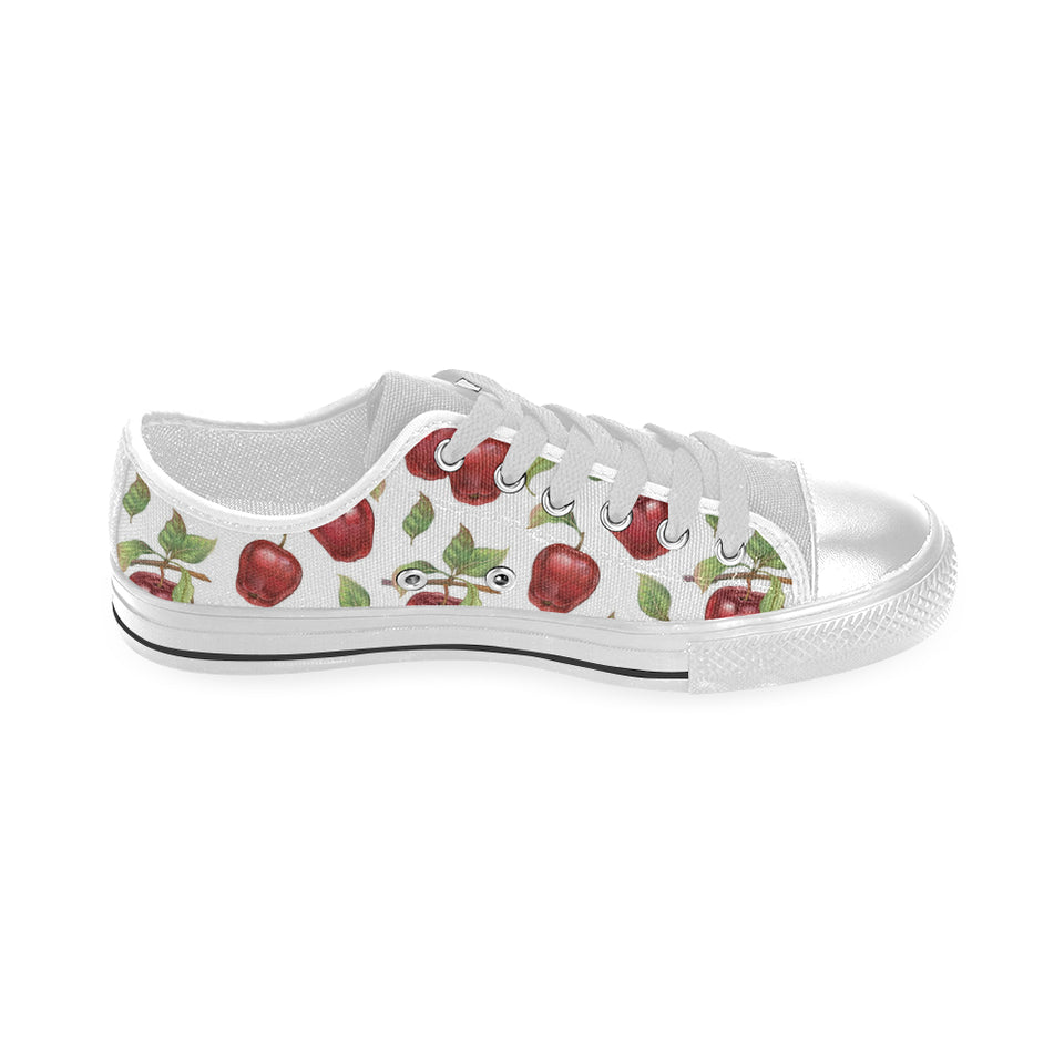 Red apples pattern Men's Low Top Shoes White