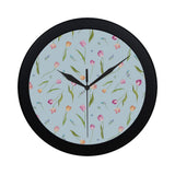 Watercolor Tulips pattern Elegant Black Wall Clock