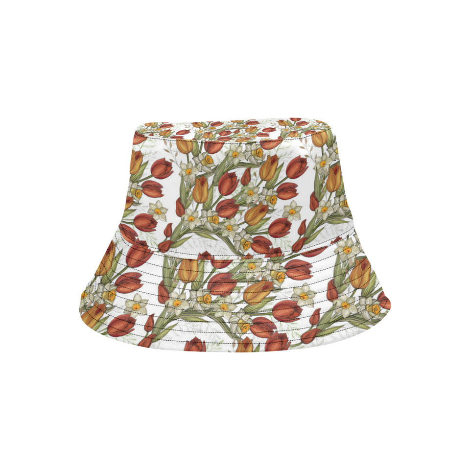 Red tulips and daffodils pattern Unisex Bucket Hat