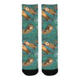 cute brown sea otters ornamental seaweed corals gr Crew Socks