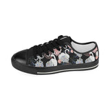 white swan blooming flower pattern Kids' Boys' Girls' Low Top Canvas Shoes Black