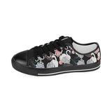 white swan blooming flower pattern Women's Low Top Canvas Shoes Black