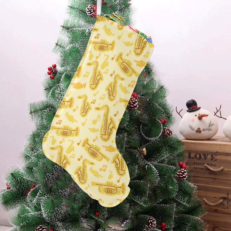 Saxophone cornet pattern yellow background Christmas Stocking