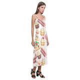 Cake cupcake sweets pattern V-Neck Open Fork Long Dress