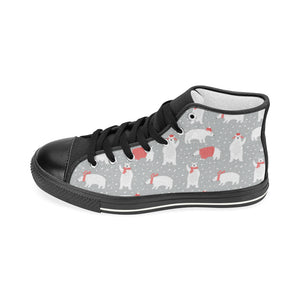 Cute polar bear christmas snow pattern Women's High Top Canvas Shoes Black