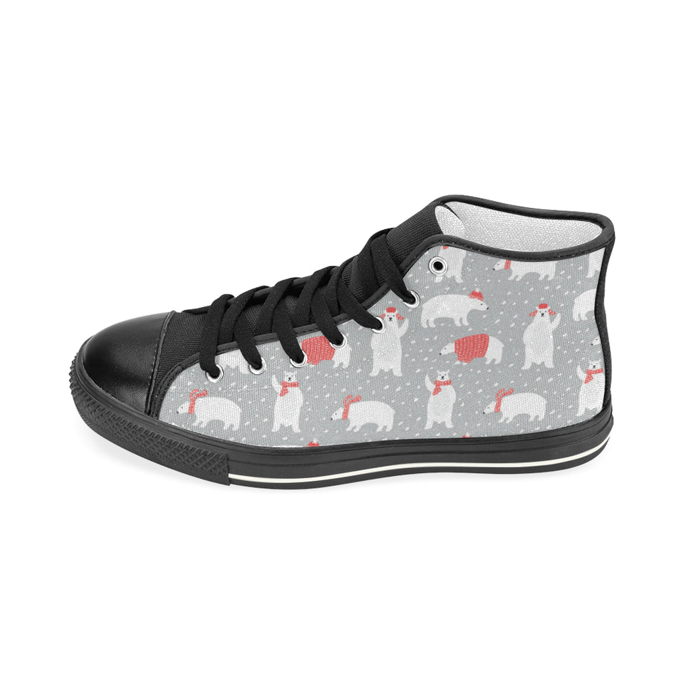 Cute polar bear christmas snow pattern Women's High Top Canvas Shoes Black