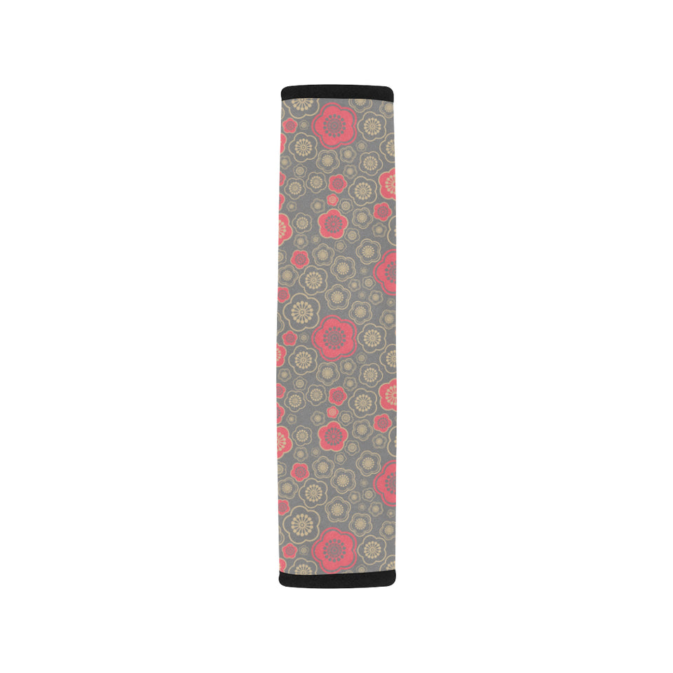 Red gold Sakura cherry blossom gray background Car Seat Belt Cover