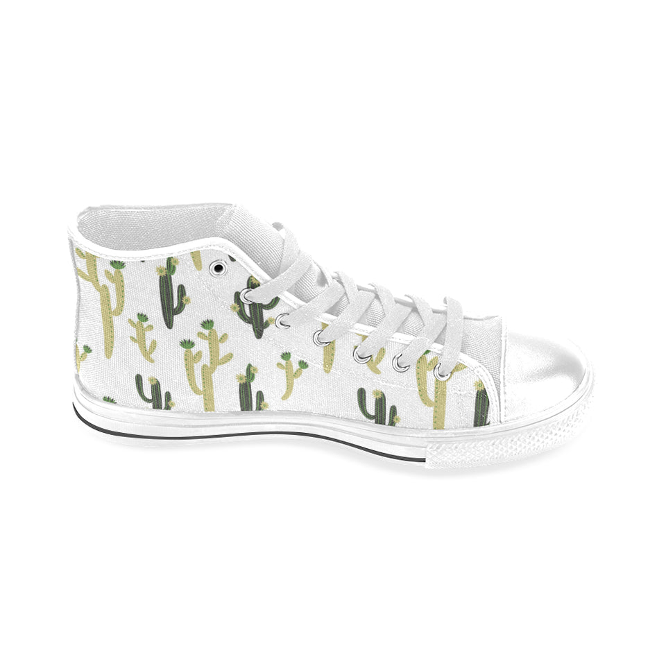Cute cactus pattern Men's High Top Canvas Shoes White