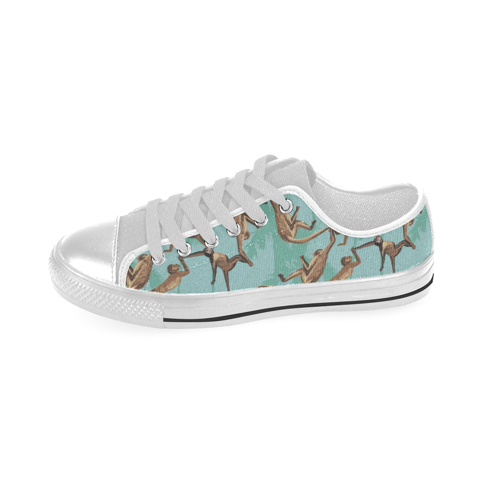 Monkey Palm tree background Men's Low Top Canvas Shoes White
