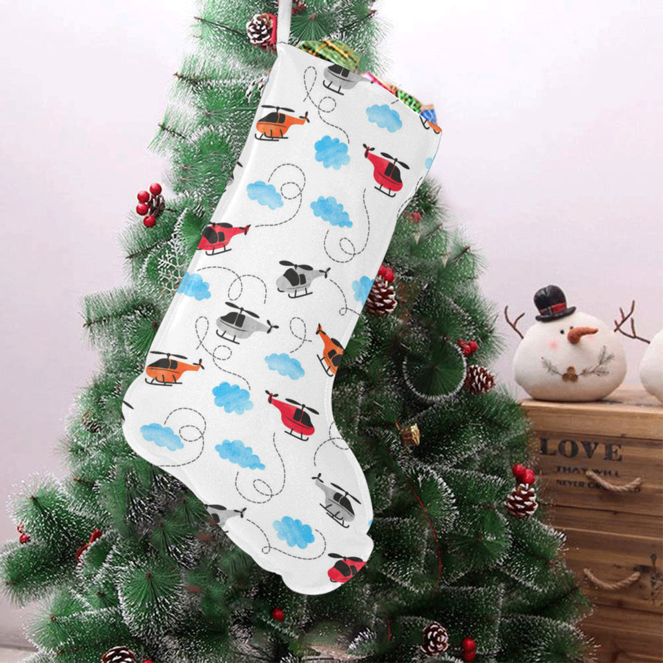 Watercolor helicopter cloud pattern Christmas Stocking