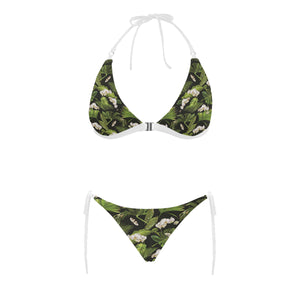 White orchid flower tropical leaves pattern blackg Sexy Bikinis Two-Piece Swimsuits