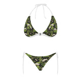 White orchid flower tropical leaves pattern blackg Sexy Bikinis Two-Piece Swimsuits