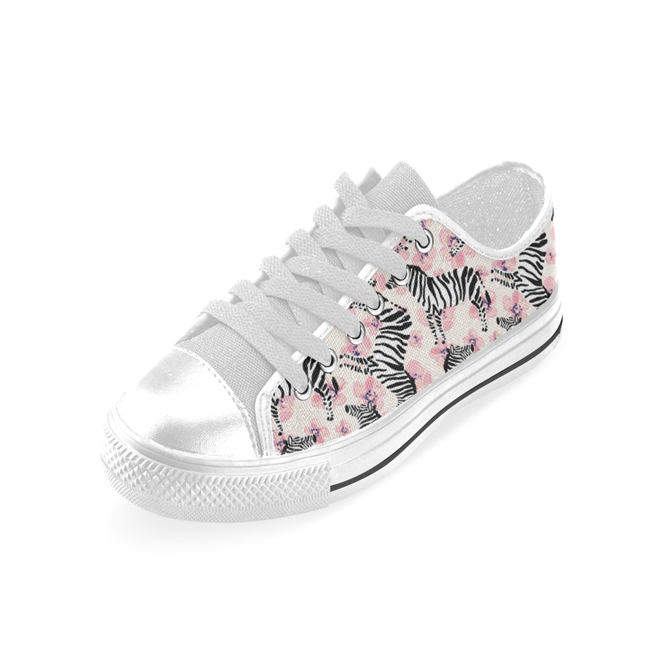 Zebra pink flower background Men's Low Top Shoes White