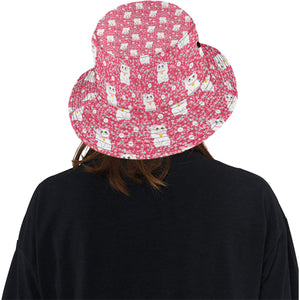 Maneki neko cat sakura pink background Unisex Bucket Hat