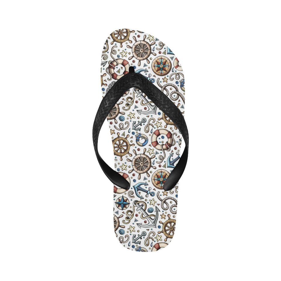 Cute nautical steering wheel anchor pattern Unisex Flip Flops