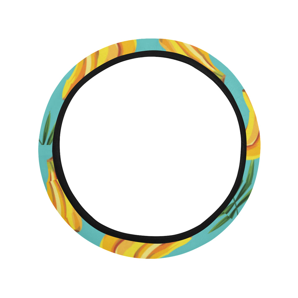 Banana Palm Leaves pattern background Car Steering Wheel Cover