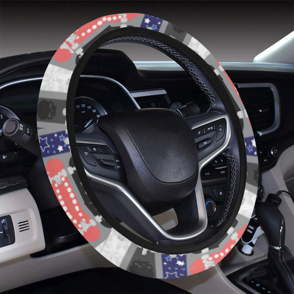 Skate Board Pattern Print Design 04 Car Steering Wheel Cover