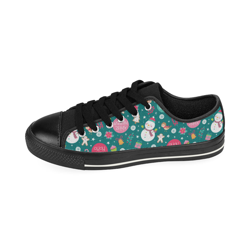 Snowman bird decorative elements christmas pattern Men's Low Top Canvas Shoes Black