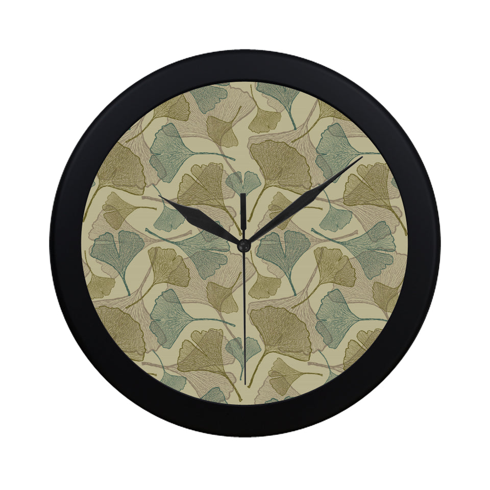 Ginkgo leaves design pattern Elegant Black Wall Clock