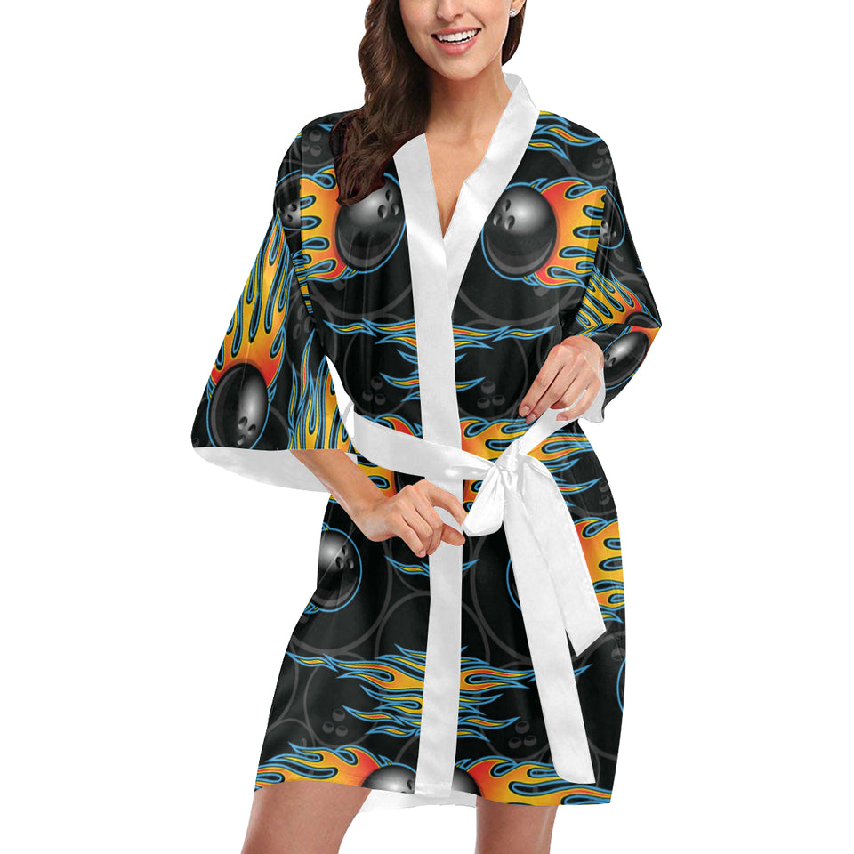Bowling balls flame pattern Women's Short Kimono Robe
