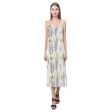 Lavender modern pattern blackground V-Neck Open Fork Long Dress