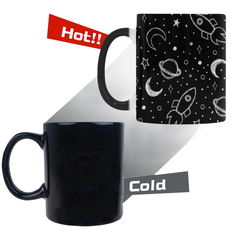Hand drawn space rocket star planet Morphing Mug Heat Changing Mug